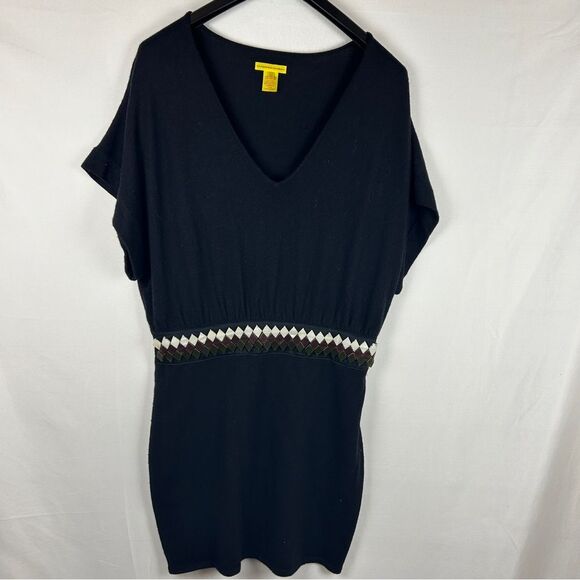 Catherine Malandrino Vneck dress wool cashmere beaded belt size L - Picture 1 of 6